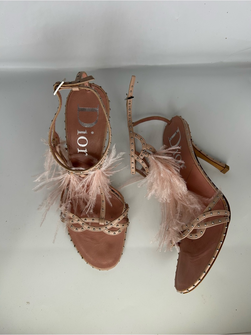 Dior Galliano era Blush Feather and Stud Strappy Heels EU 36